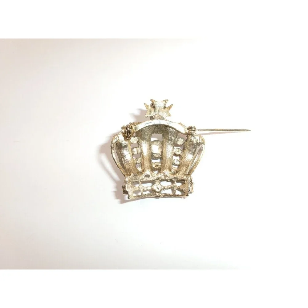 Vintage Royal Queen King Crown Brooch Multi-Color Rhinestone & Enamel Pin Red